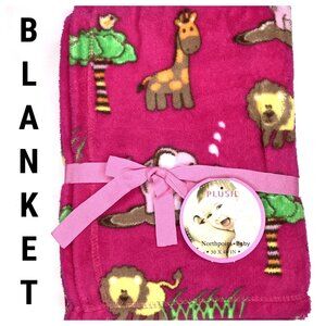 Elephant Giraffe Lion Baby Blanket Animal Print Zoo Pink NEW Swaddle Swaddling